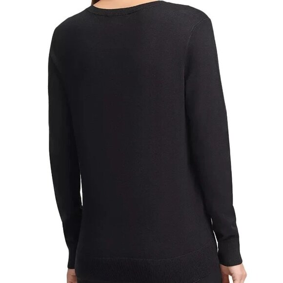 DKNY Very Soft Black Crewneck Sweater w/Red Sequin Bow Medium NEW - Picture 3 of 4
